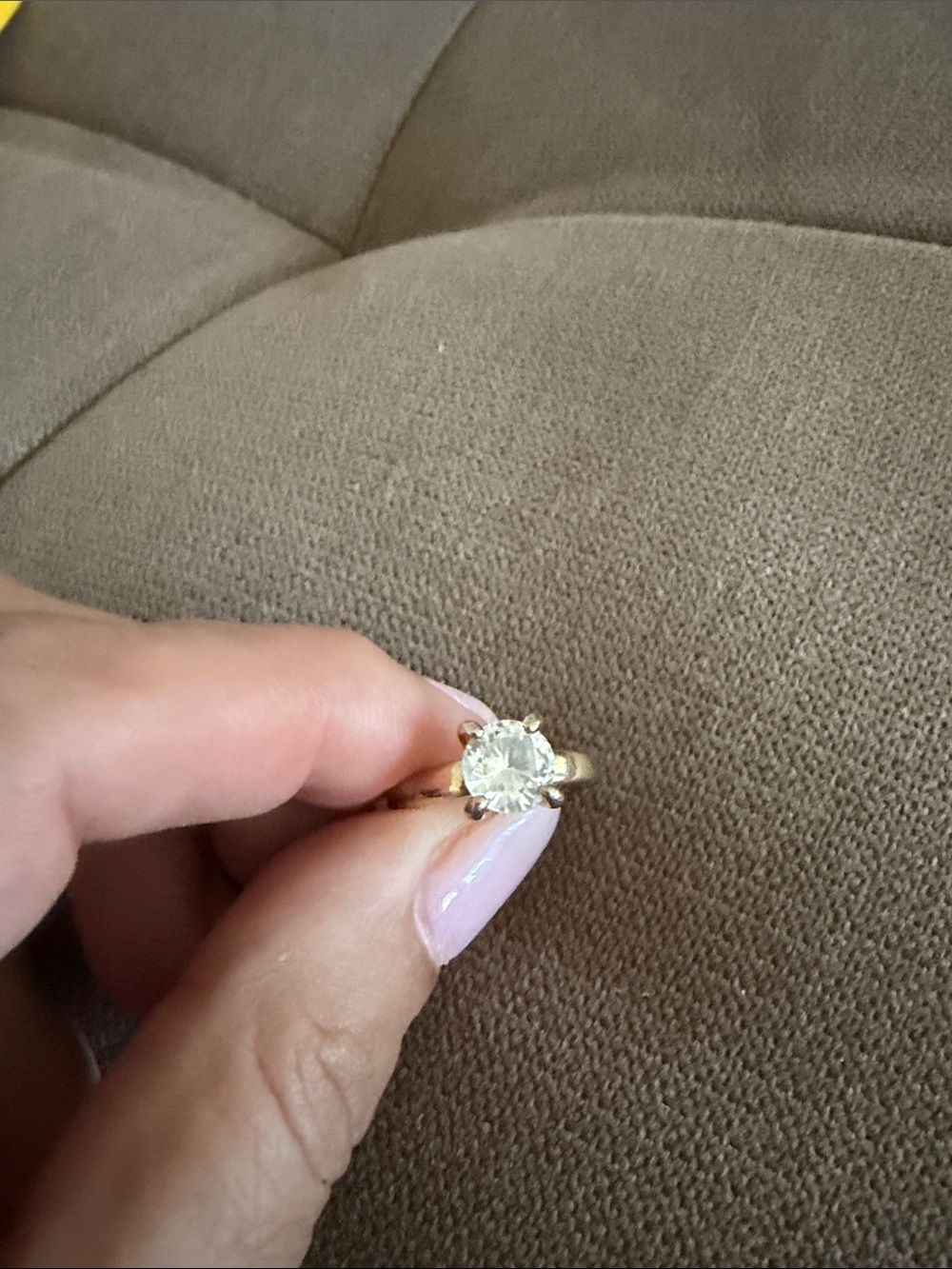 Elegant Gold look Solitaire Ring with Clear Round Stone